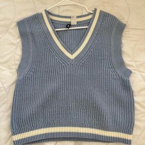 Blue and Cream V-Neck Sweater Vest